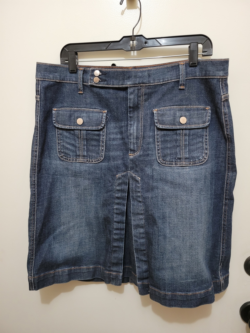 Denim Pocket Front A-Line Skirt - Blue